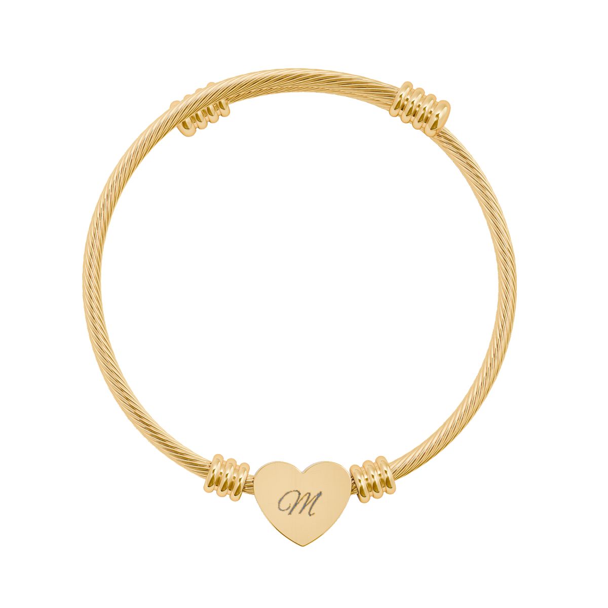 Engravable Heart Cuff Bracelet — Personalized Wire Bangle (Silver & Gold)
