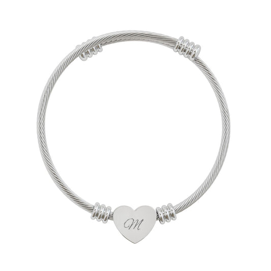 Engravable Heart Cuff Bracelet — Personalized Wire Bangle (Silver & Gold)