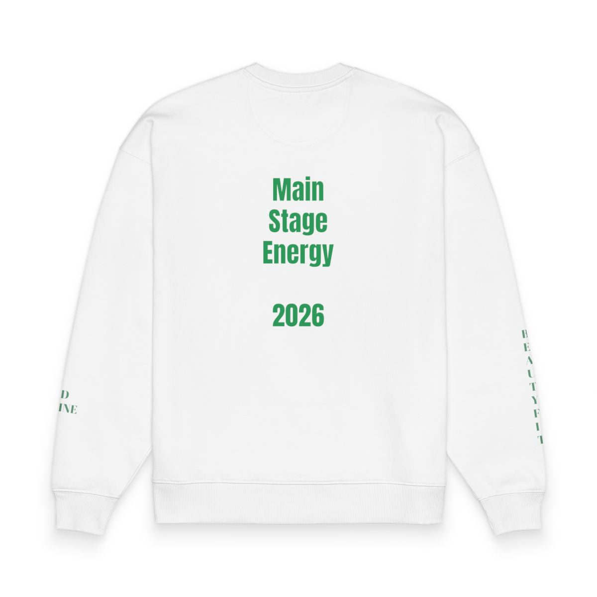 White CloudNineBeautyFit Concert Graphic Sweatshirt — “Night Shows Only” | Main Stage Energy 2026