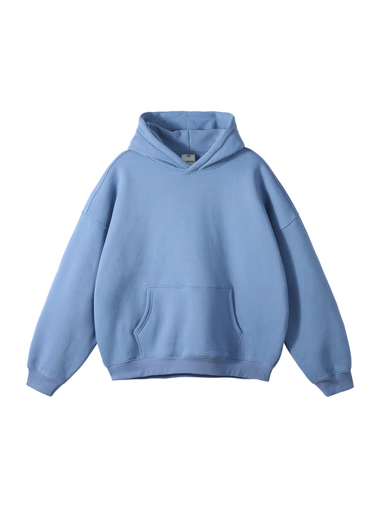 Blue Oversized Fleece Hoodie & Straight-Leg Pants Set